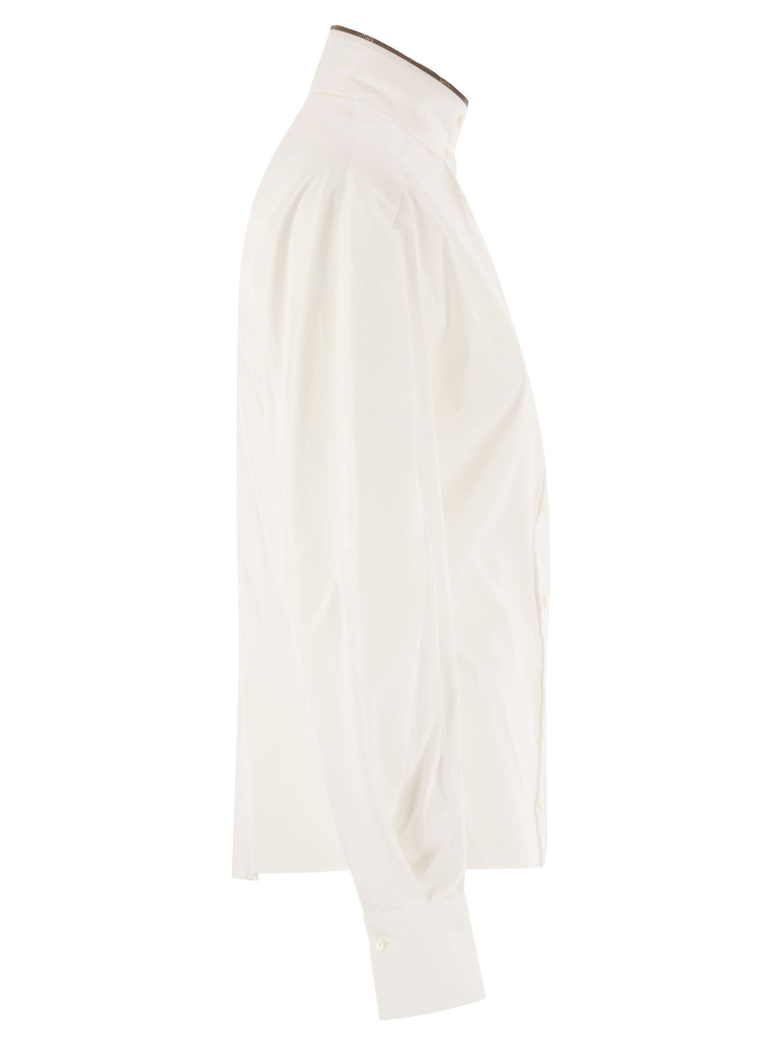 Brunello Cucinelli Women Stretch Cotton Poplin Shirt With Shiny Collar Detail - 3