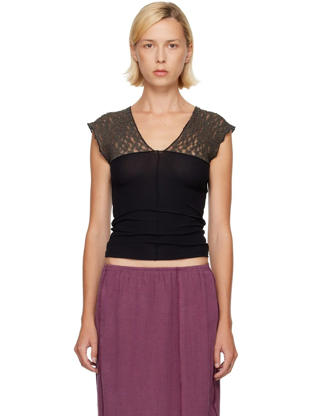 SSENSE Exclusive Black & Taupe Nehru Top - 1