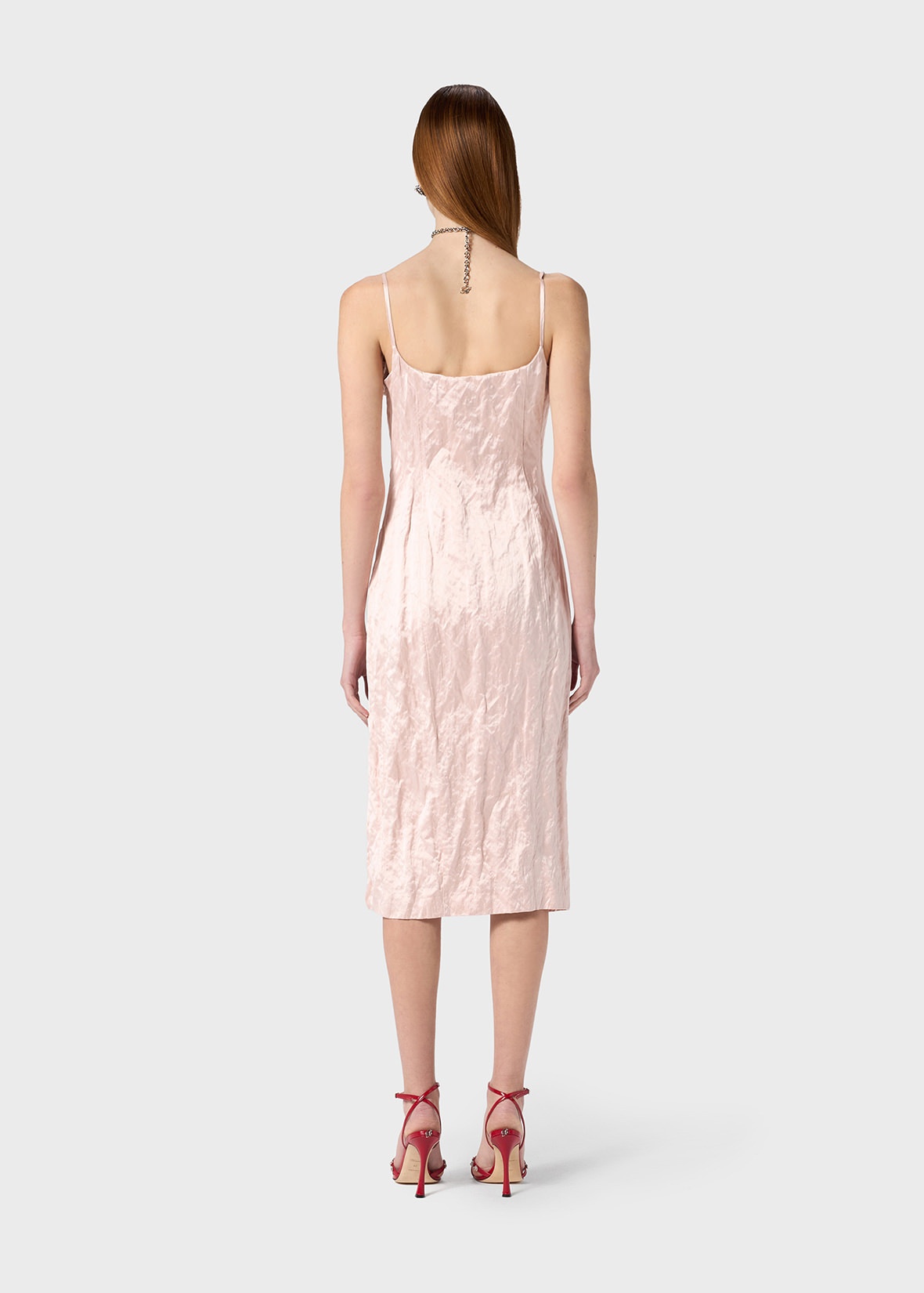 CRINKLED SATIN DRESS WITH 3D ROSES - 4