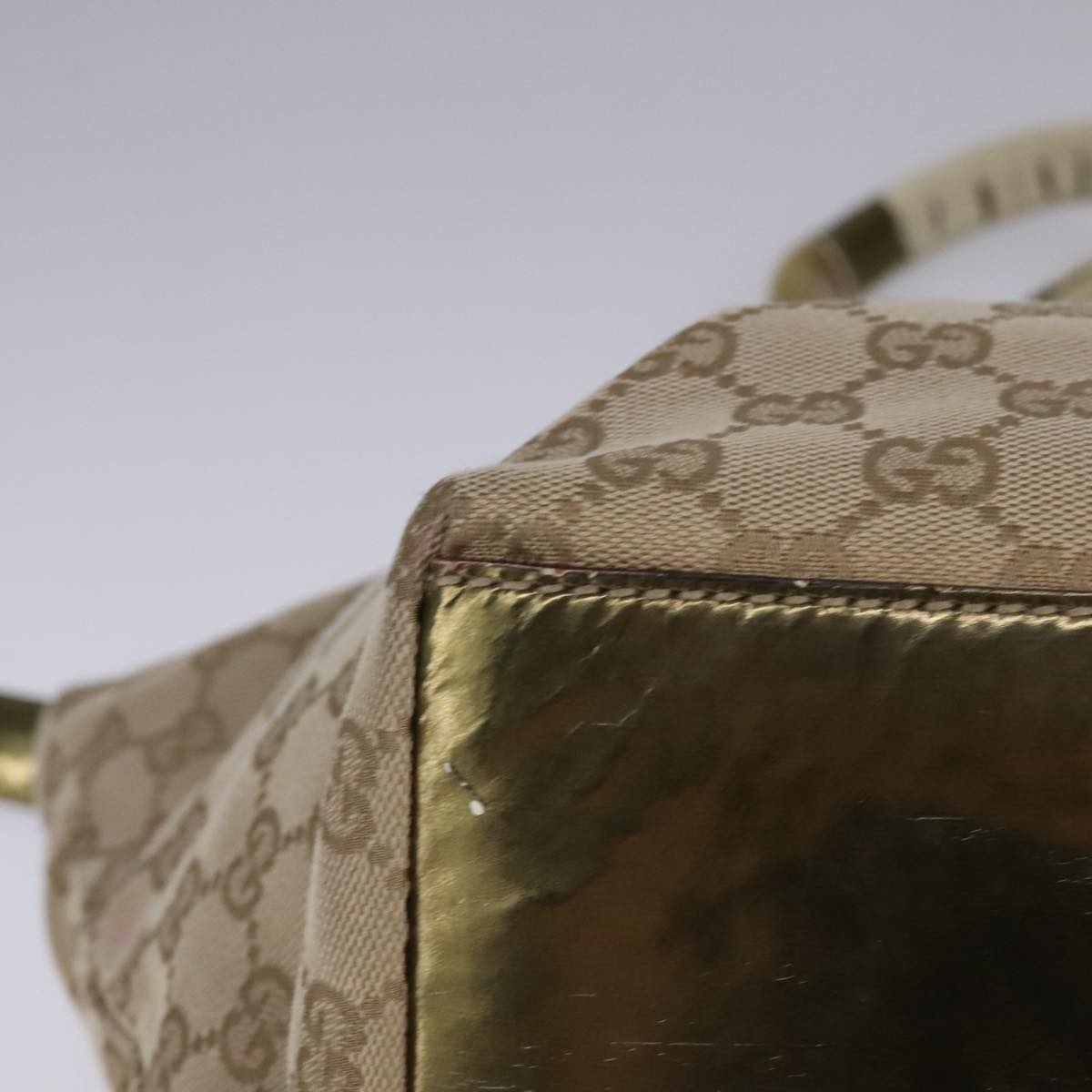 GUCCI GG Canvas Sherry Line Tote Bag Beige Gold Pink - 9