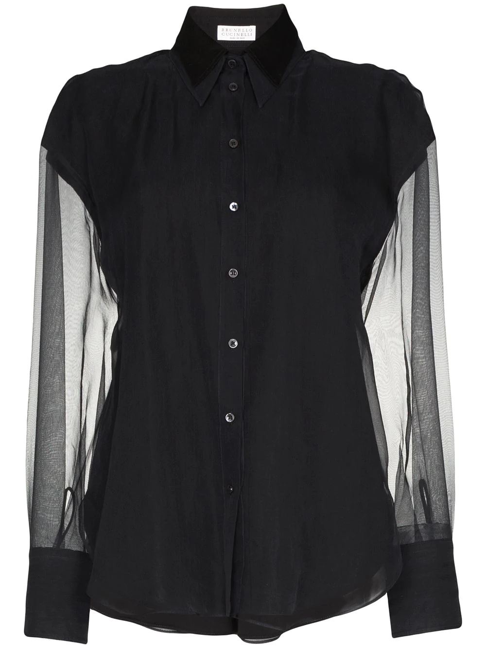 sheer-sleeve silk shirt - 1