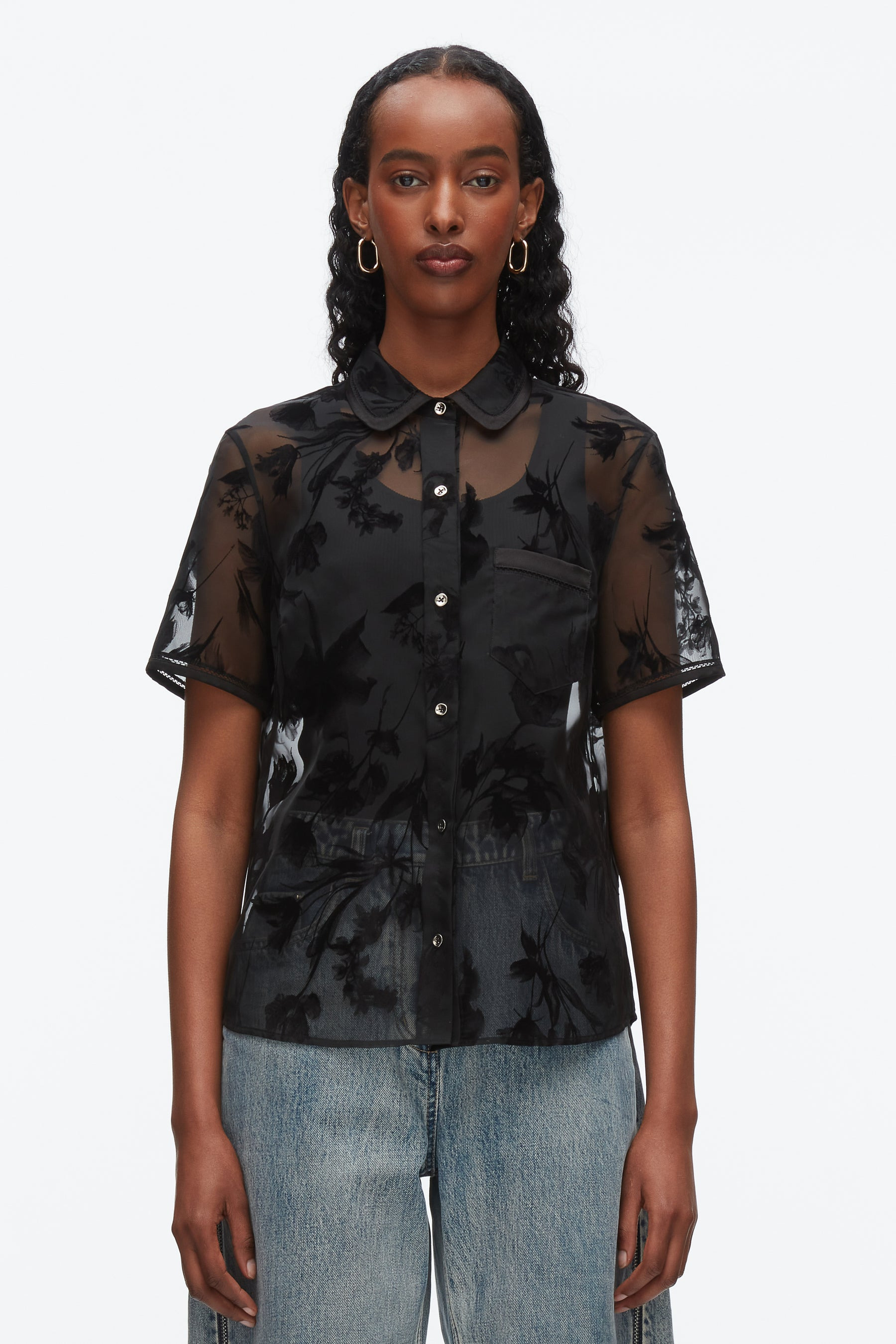 Flocked Organza SS Shirt - 4