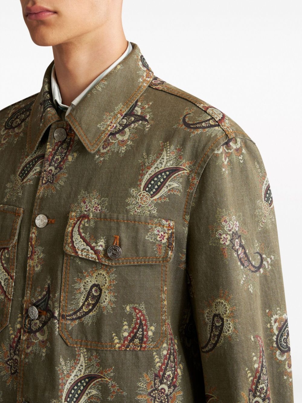 paisley-print denim shirt jacket - 4
