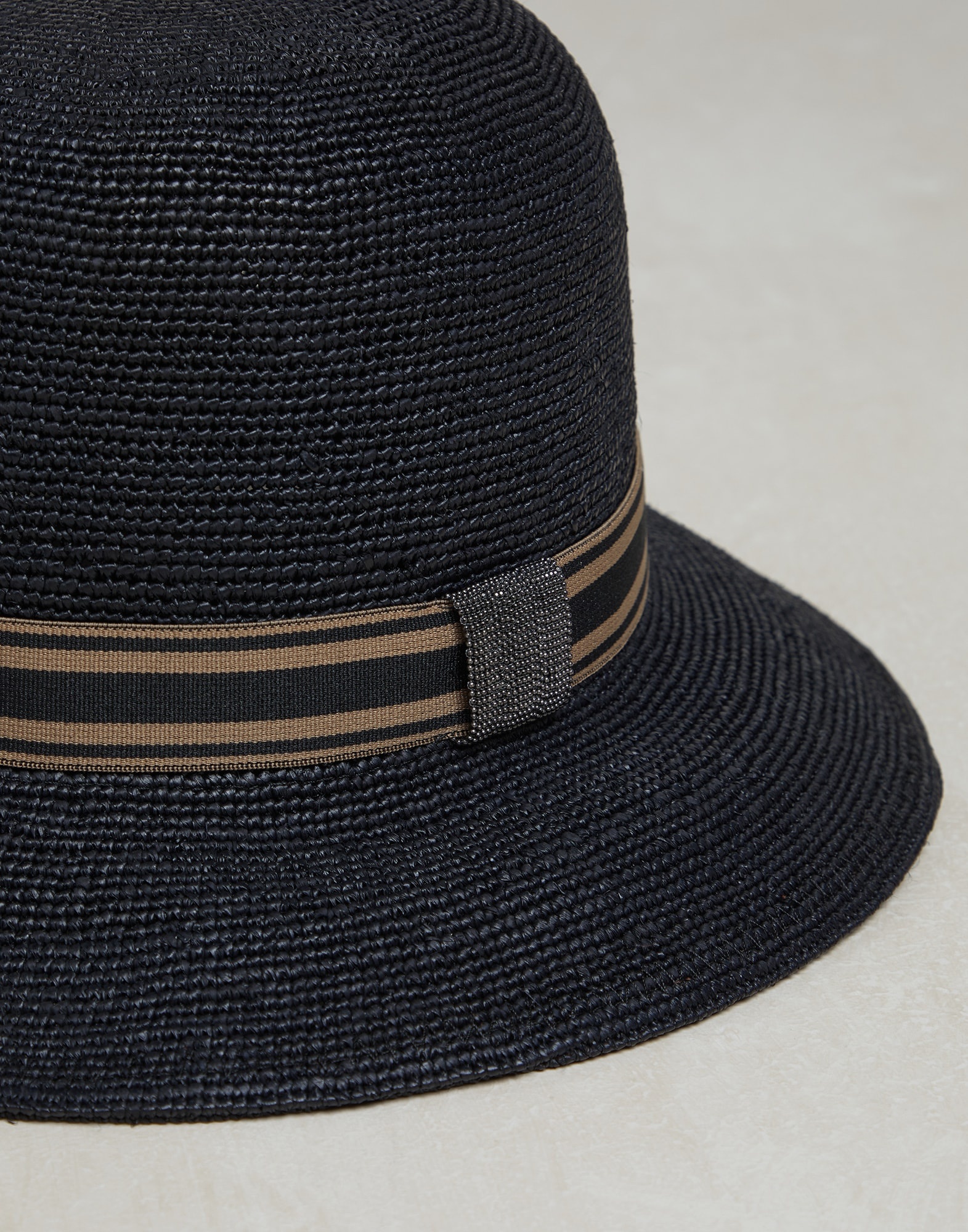 Straw hat with striped band and monile - 2