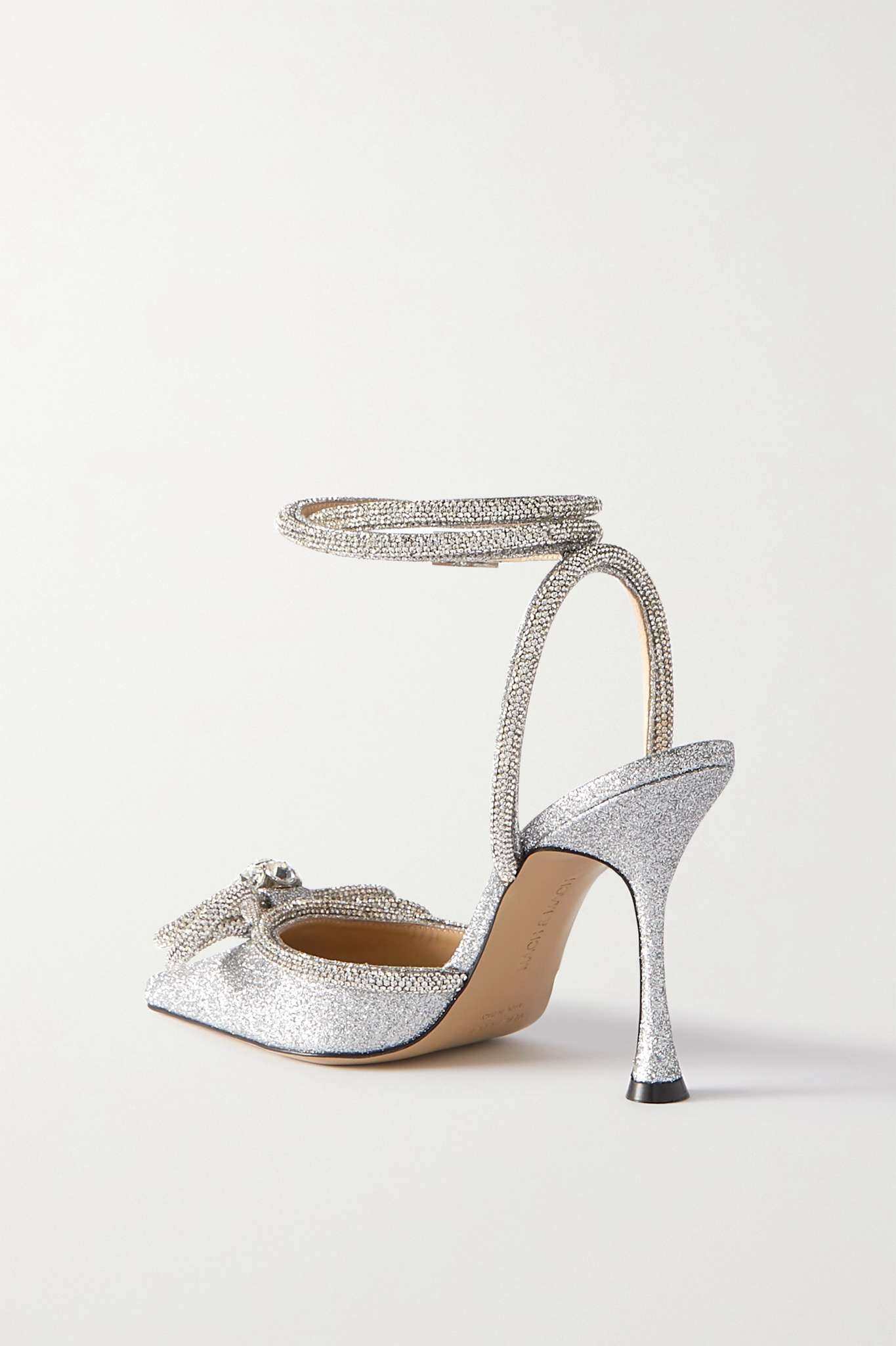 Double Bow crystal-embellished glittered leather pumps - 3