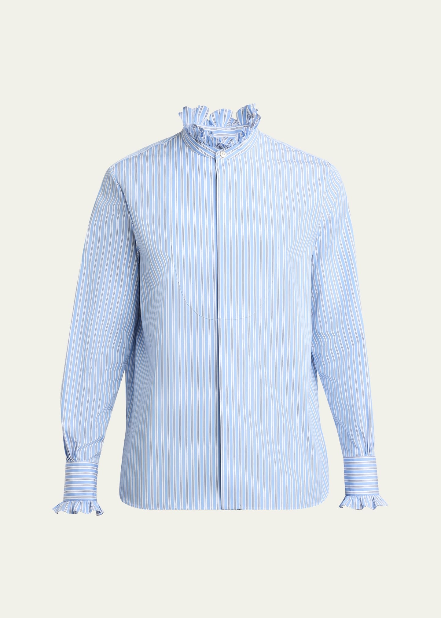 Men's Stripe Poplin Ruffle-Trim Sport Shirt - 1