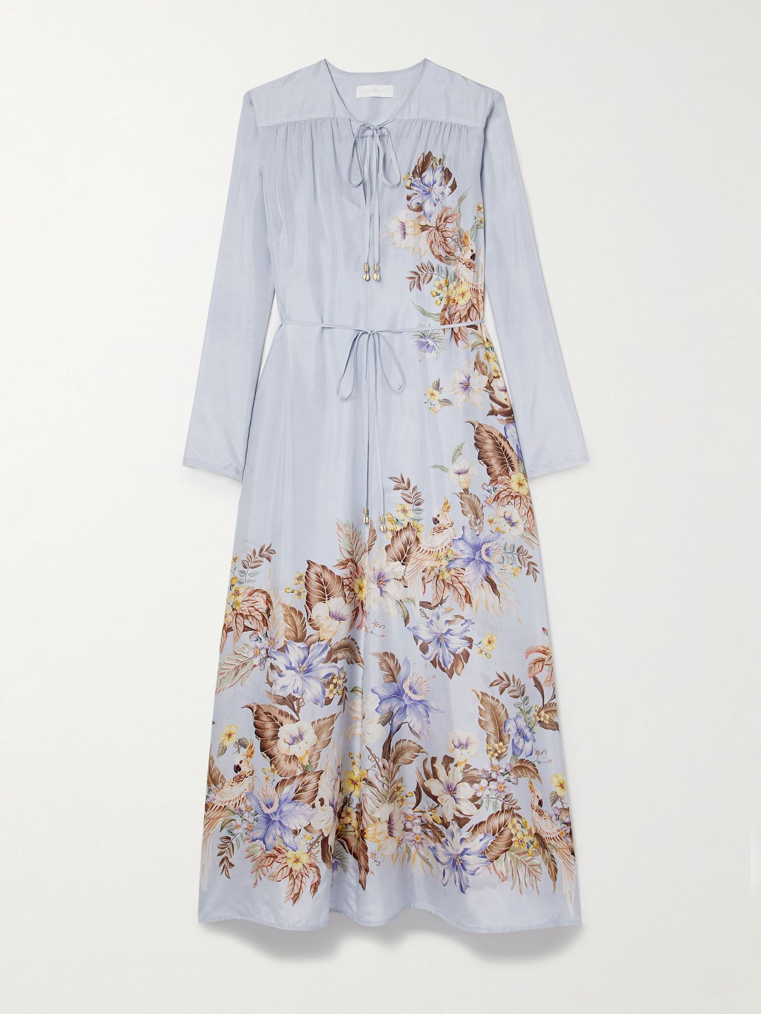 Coco belted printed silk-satin maxi dress Blue - 1