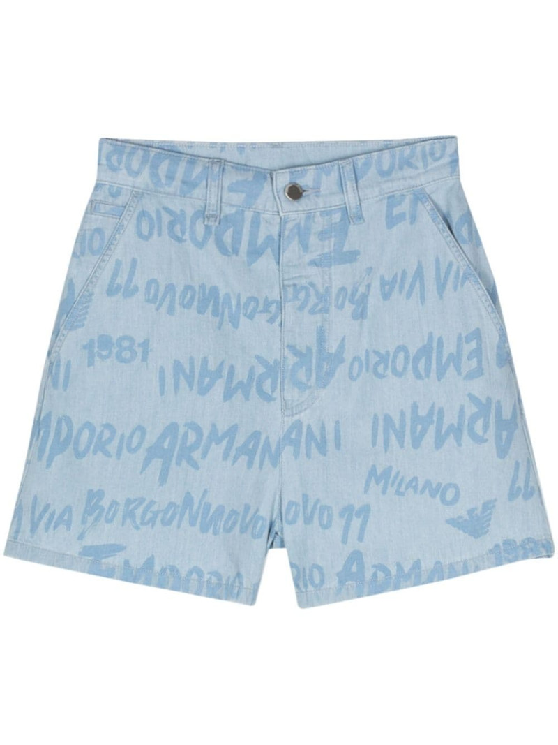 logo-print chambray shorts 1