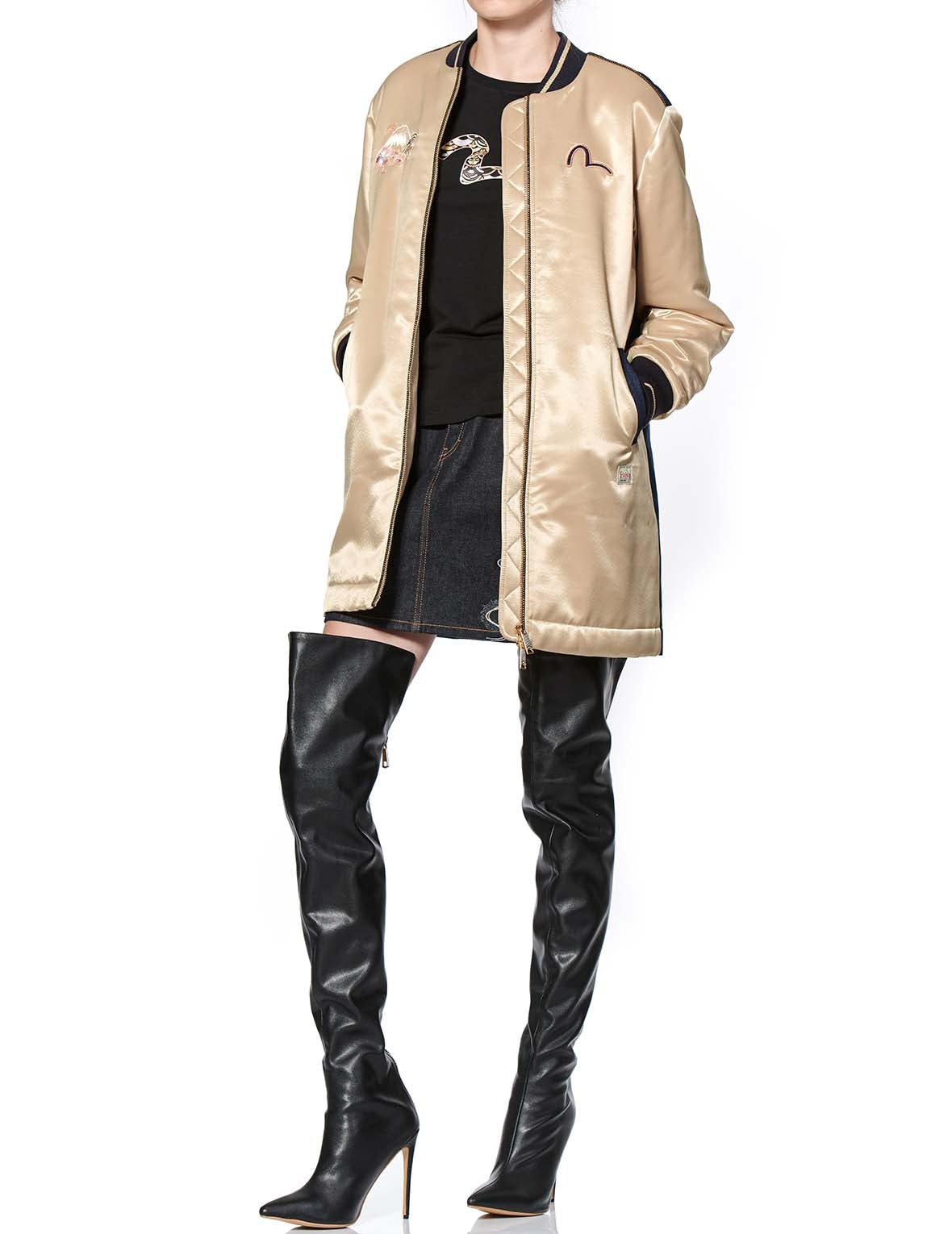 Denim Blocking Souvenir Long Coat - 4