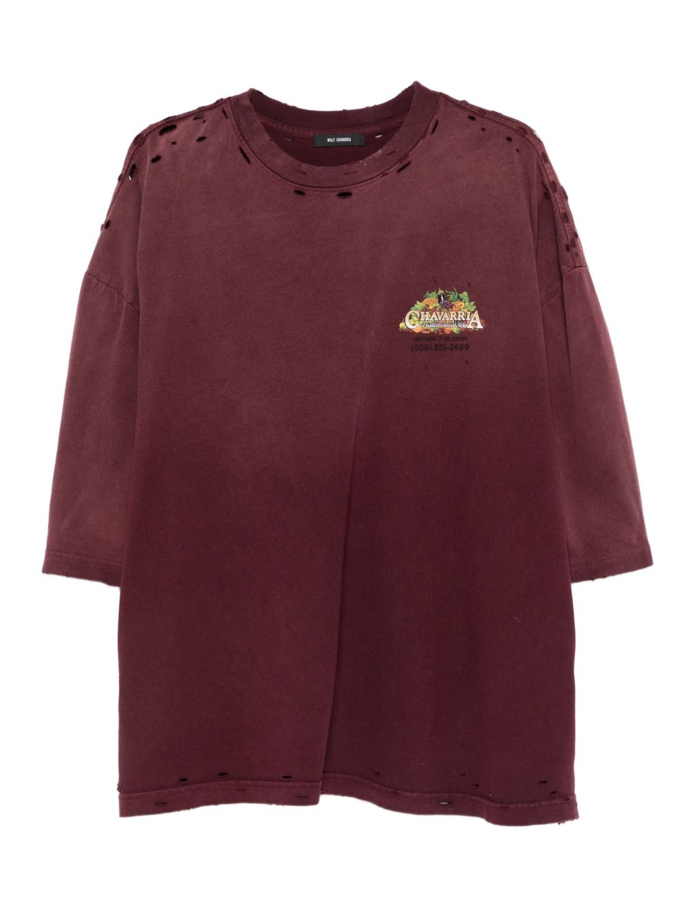 distressed logo-embroidered T-shirt - 1