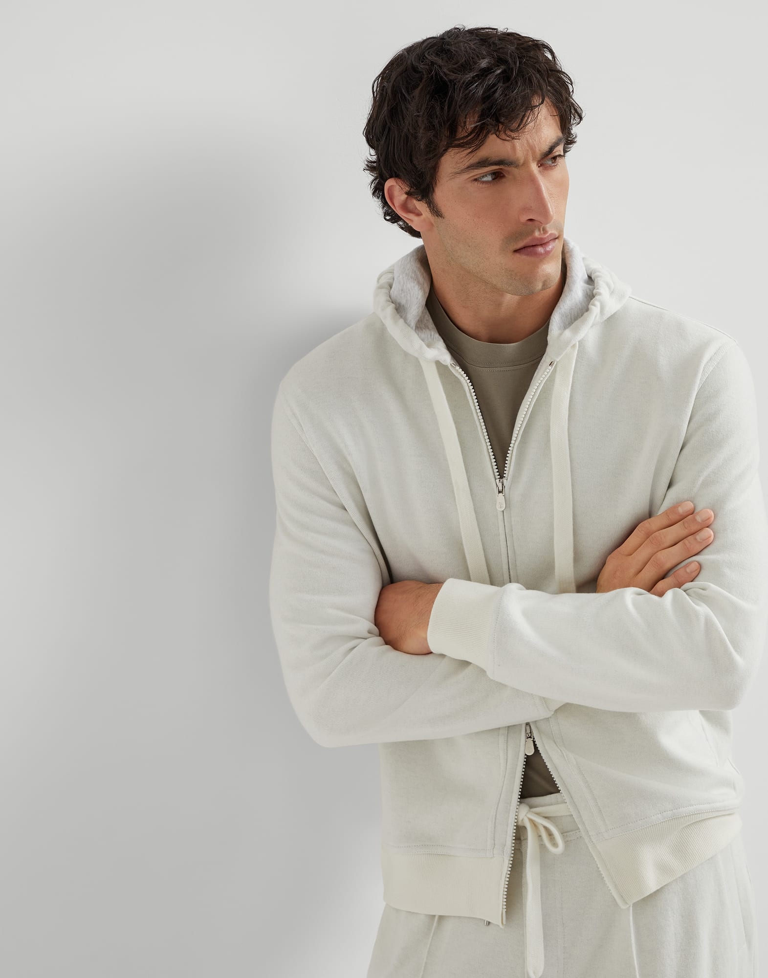 Cashmere and cotton French terry double cloth hooded sweatshirt with zipper - 4