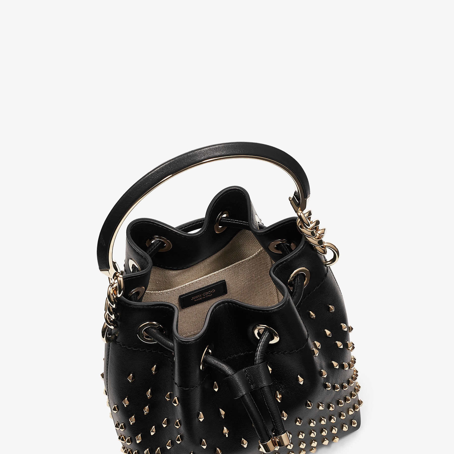 Bon Bon Bucket S
Black Smooth Calf Leather Bucket Bag with Studs - 3