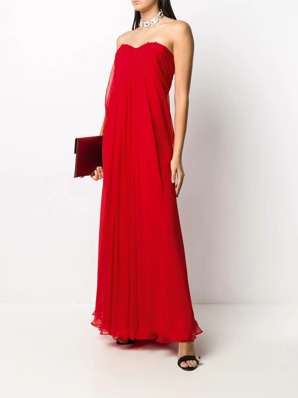 pleat-detail long evening dress - 2