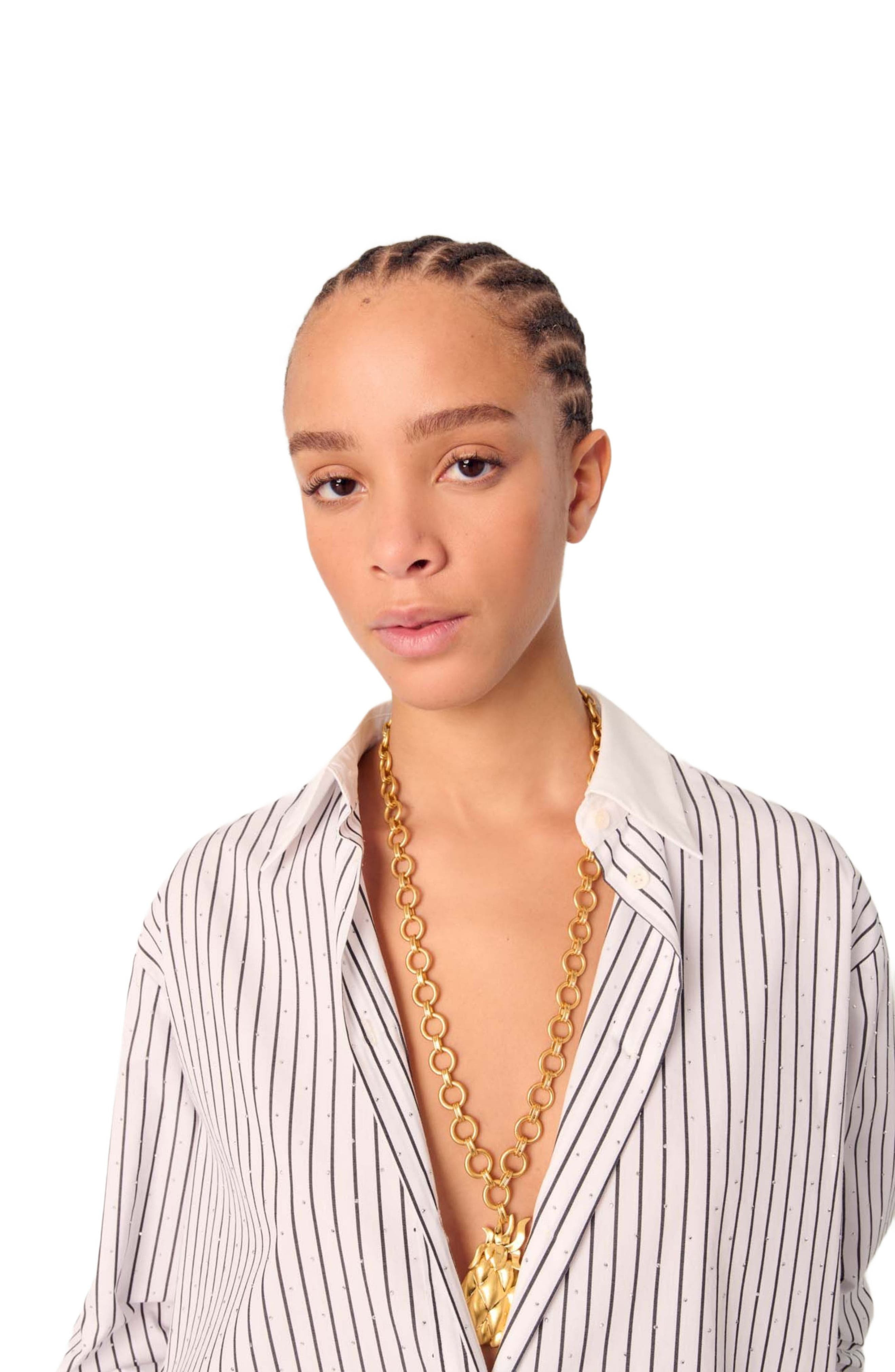maje Rhinestone striped shirt in Black /White Stripes at Nordstrom - 9