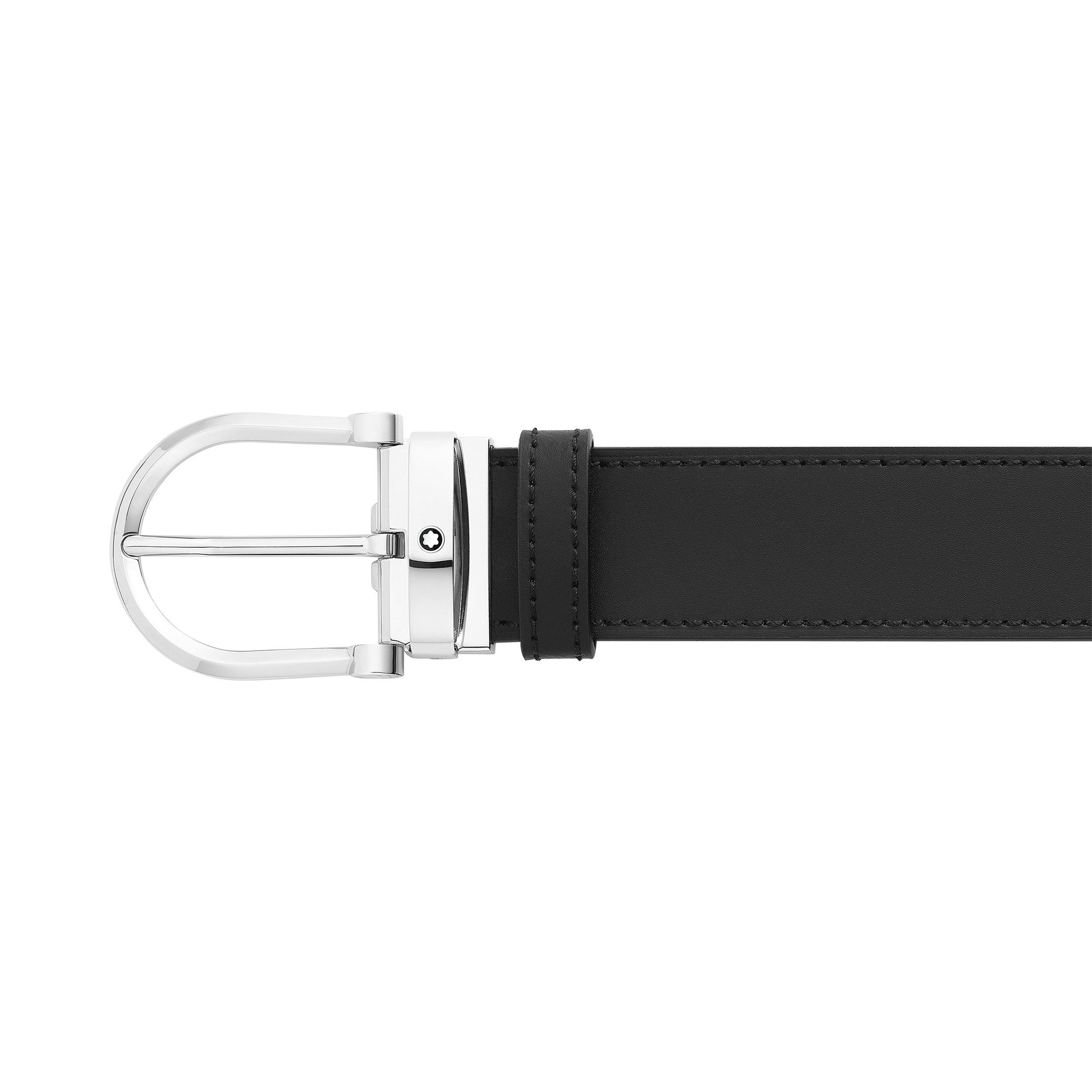 Horseshoe buckle black/blue 35 mm reversible leather belt - 4