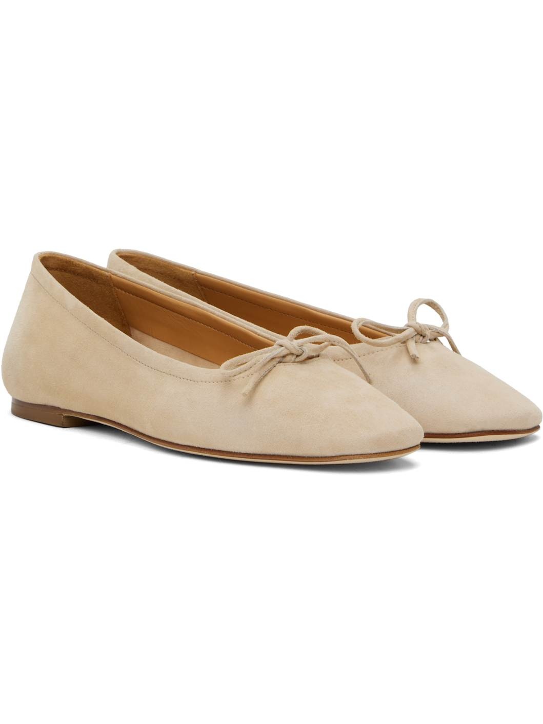 Beige Delfina Suede Ballerina Flats - 4