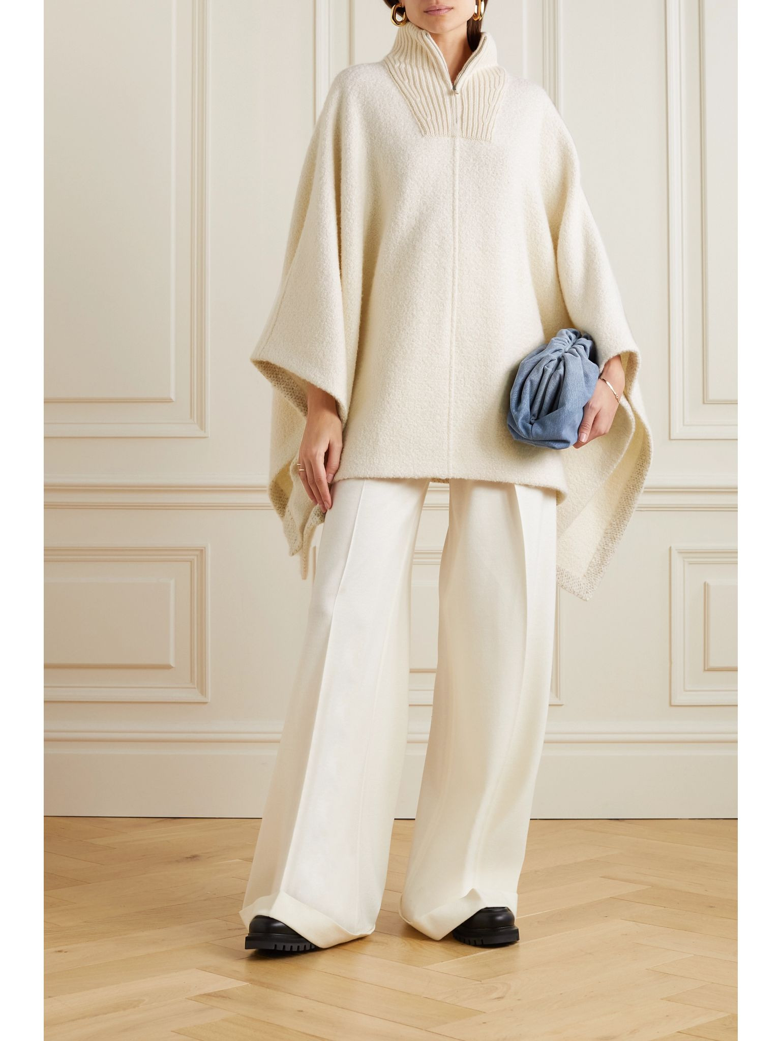 Britney cashmere and silk-blend turtleneck poncho White - 2