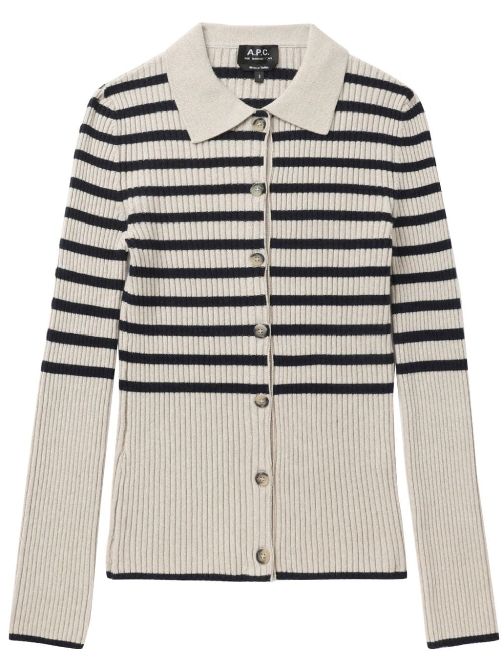 striped ribbed-knit cardigan - 1