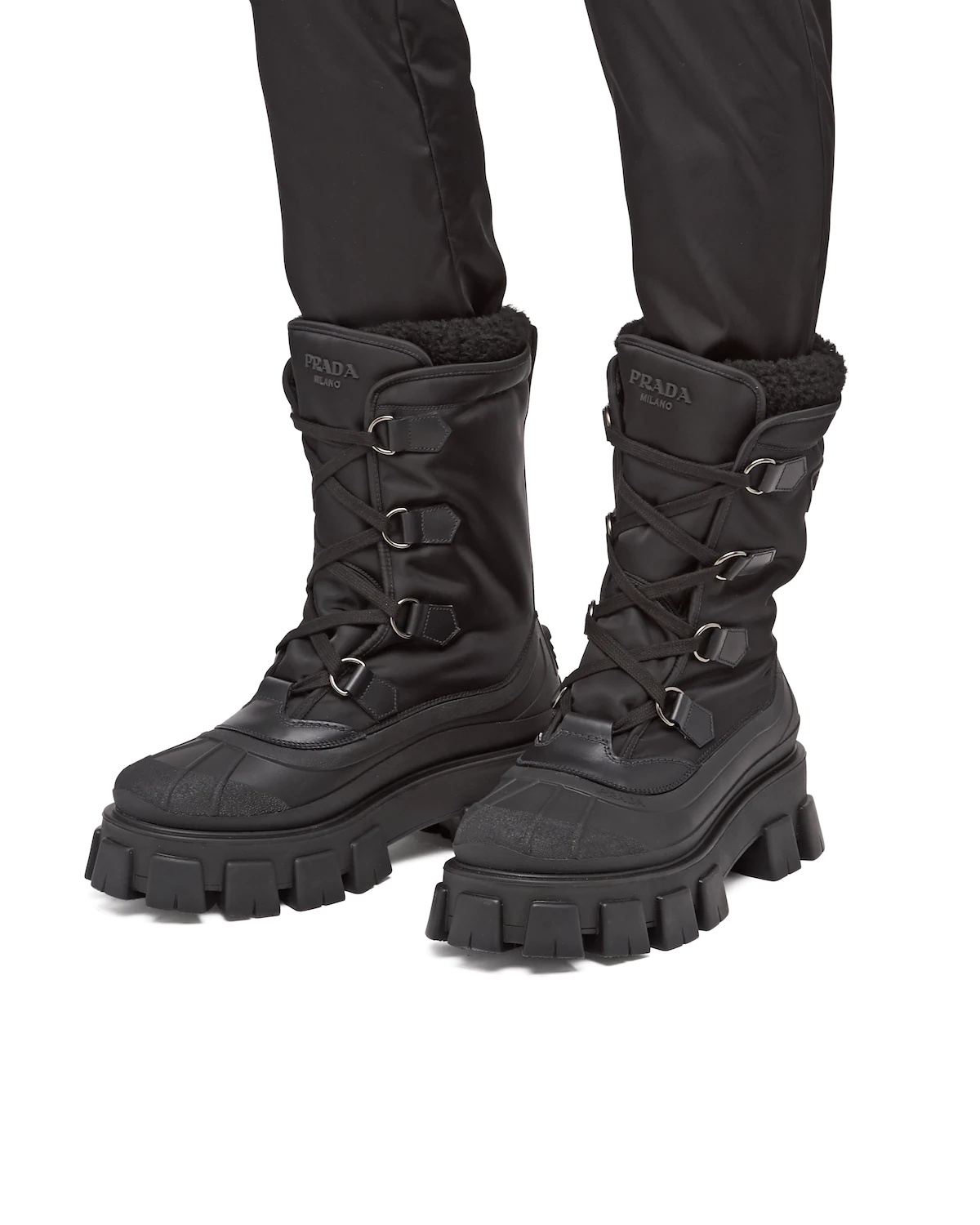 Re-Nylon gabardine shearling-lined hiking boots - 5