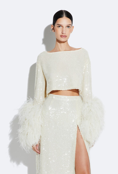 LAPOINTE Sequin Cropped Top With Feathers outlook