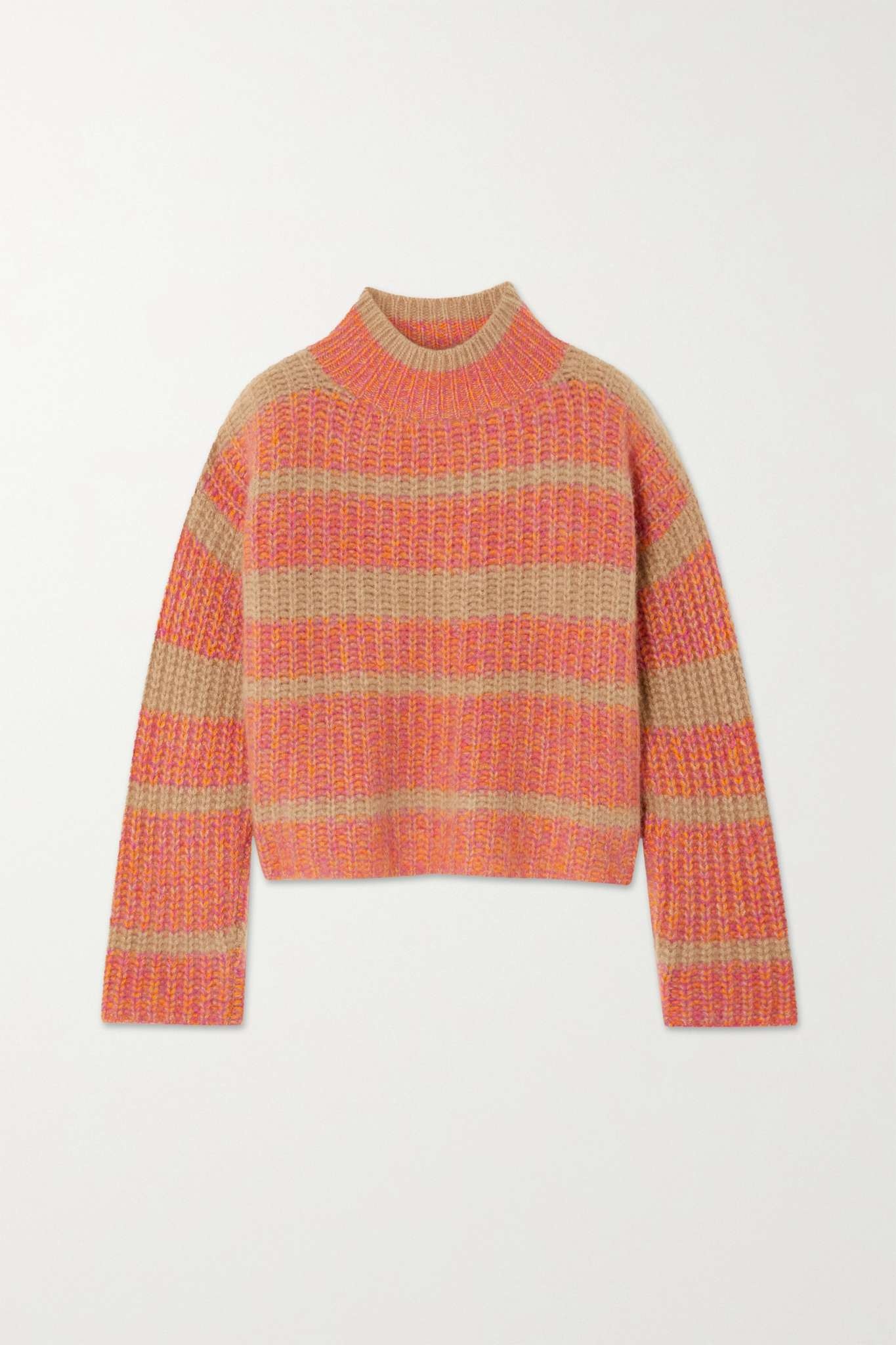 Striped ribbed cashmere turtleneck sweater - 1