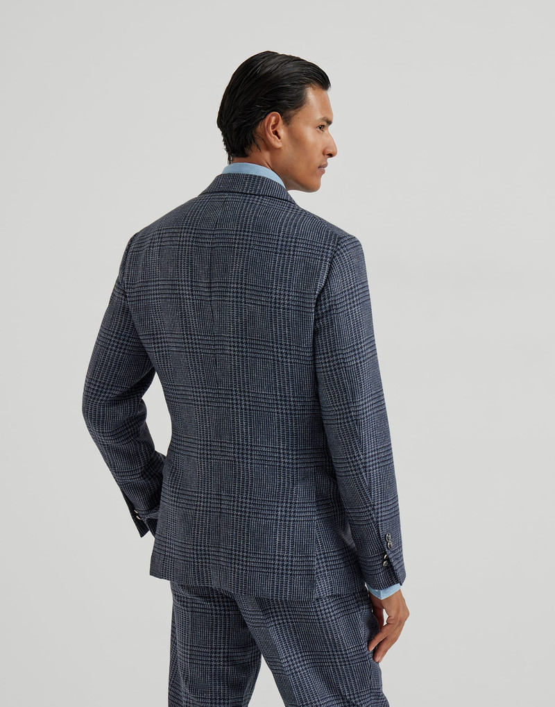Brunello Cucinelli Wool, alpaca and silk Prince of Wales deconstructed blazer with large peak lapels and metal buttons outlook