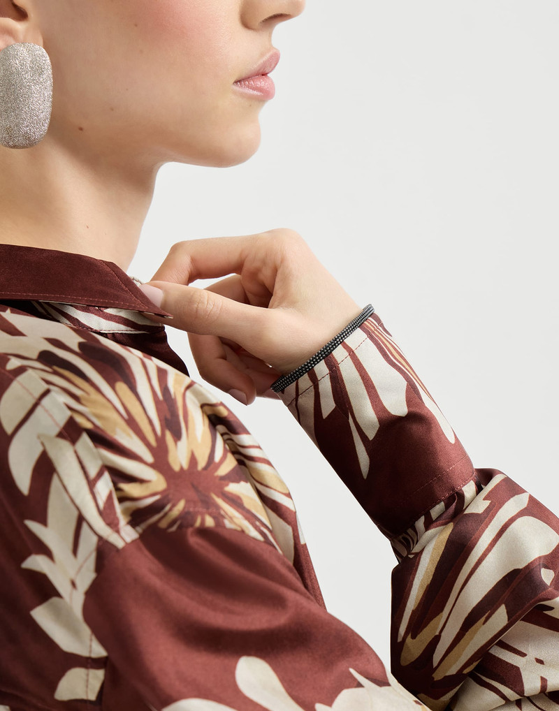 Silk bloom print pongee shirt with monili 4