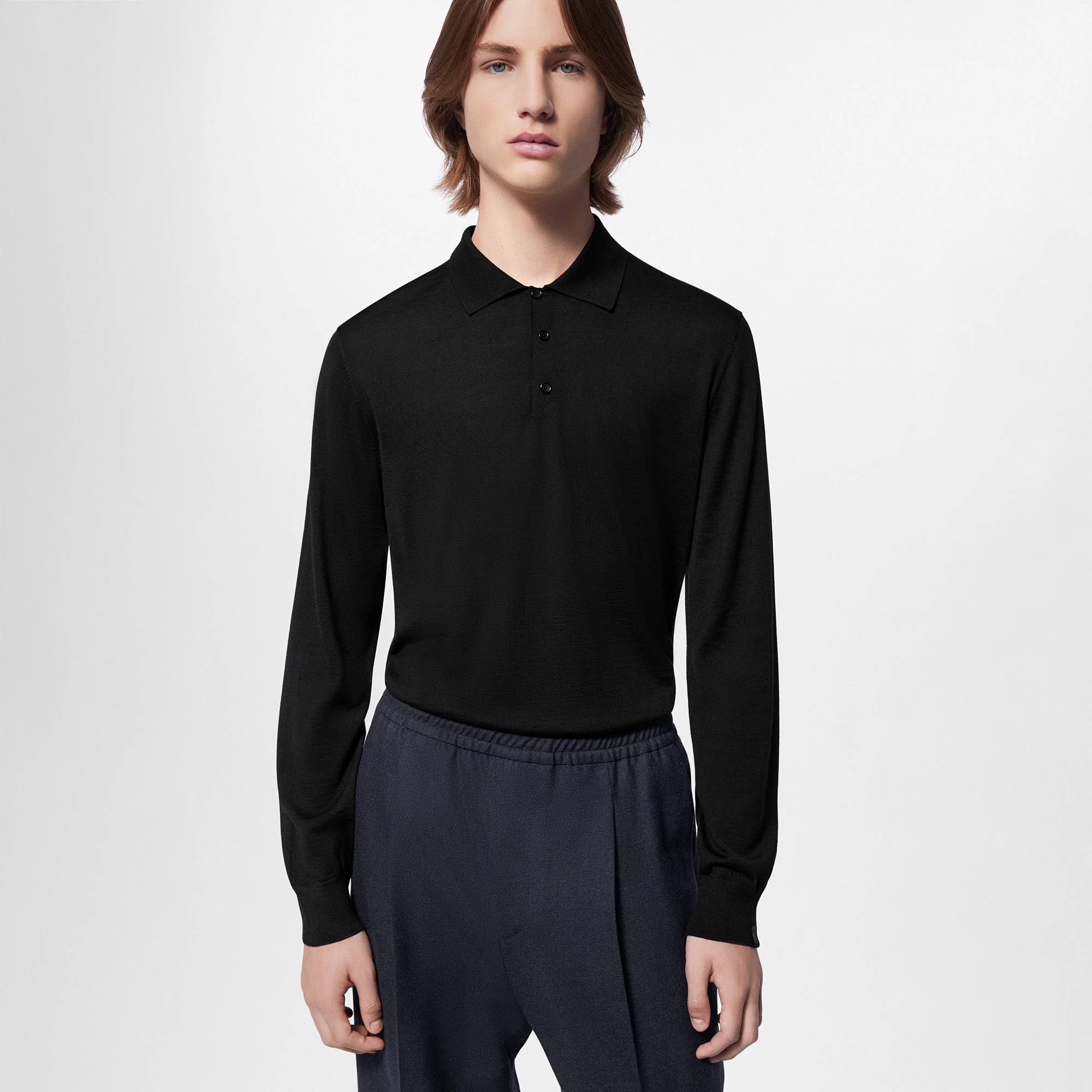 Silk And Cashmere Blend Long-Sleeved Polo Shirt - 7