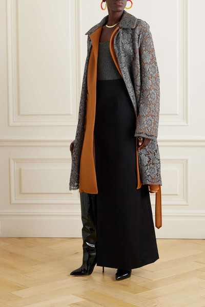 Dries Van Noten Belted guipure lace and crepe coat outlook