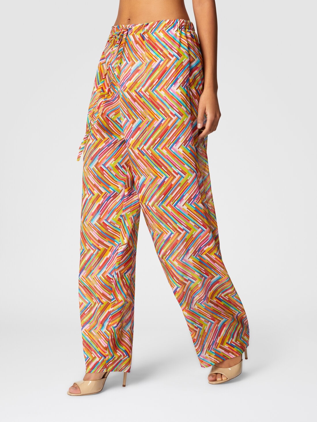 Printed cotton and silk blend trousers with drawstring - 4