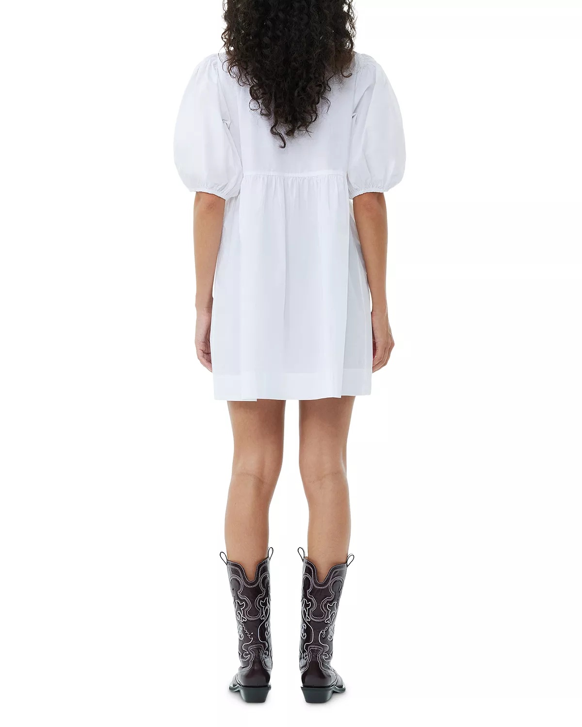 White Cotton Poplin Tie String Mini Dress - 3