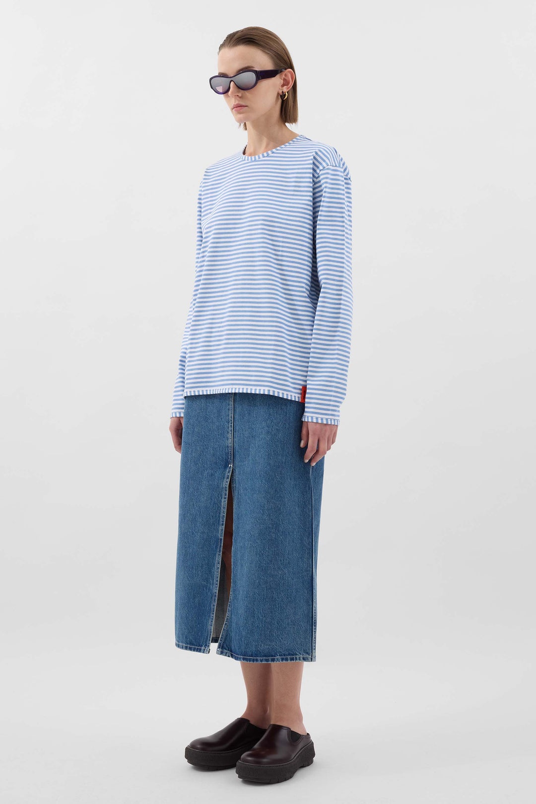 CLASSIC LONGSLEEVE T-SHIRT / azure & optical white stripes - 3