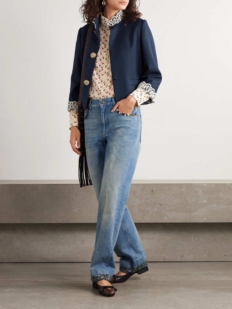 Valentino Guipure lace-trimmed wool and silk-blend twill jacket Navy outlook