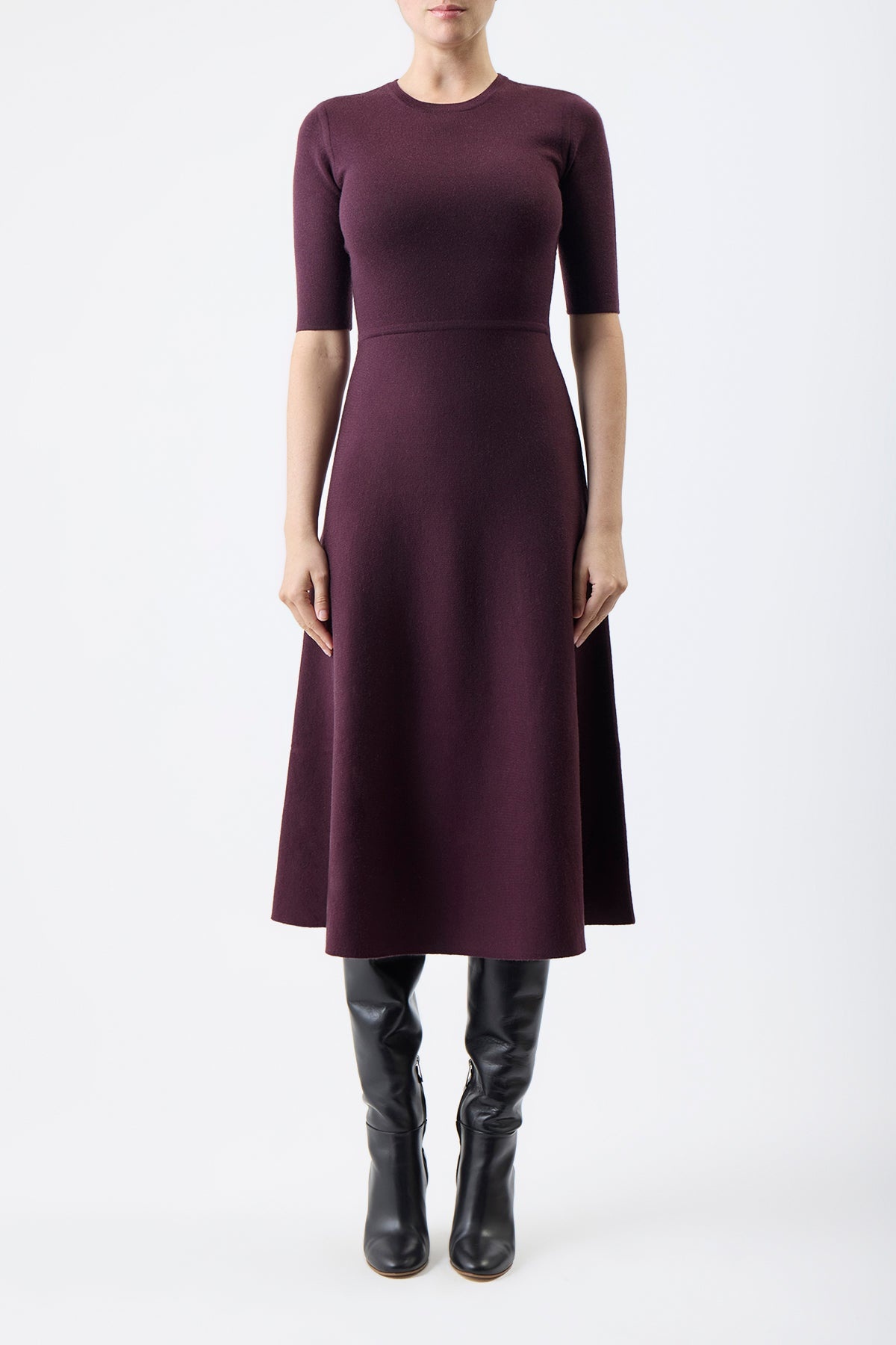 Seymore Knit Dress in Deep Bordeaux Cashmere Wool with Silk - 2