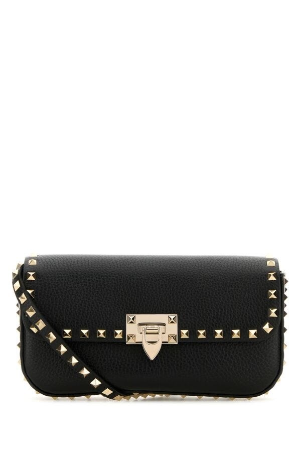 Black leather Rockstud crossbody bag - 1