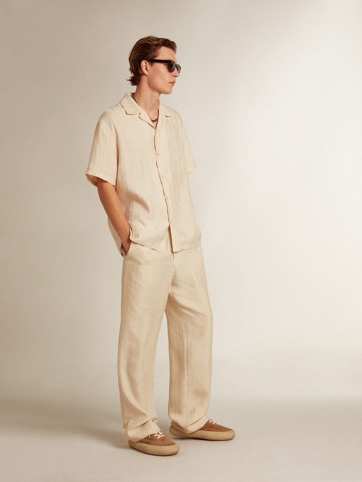 Cotton pants in beige mix