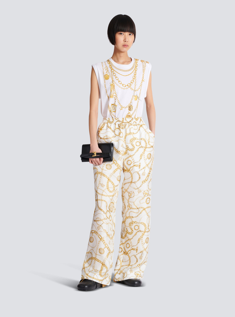 Balmain Flowing printed silk trousers with Balmain Chains pattern outlook