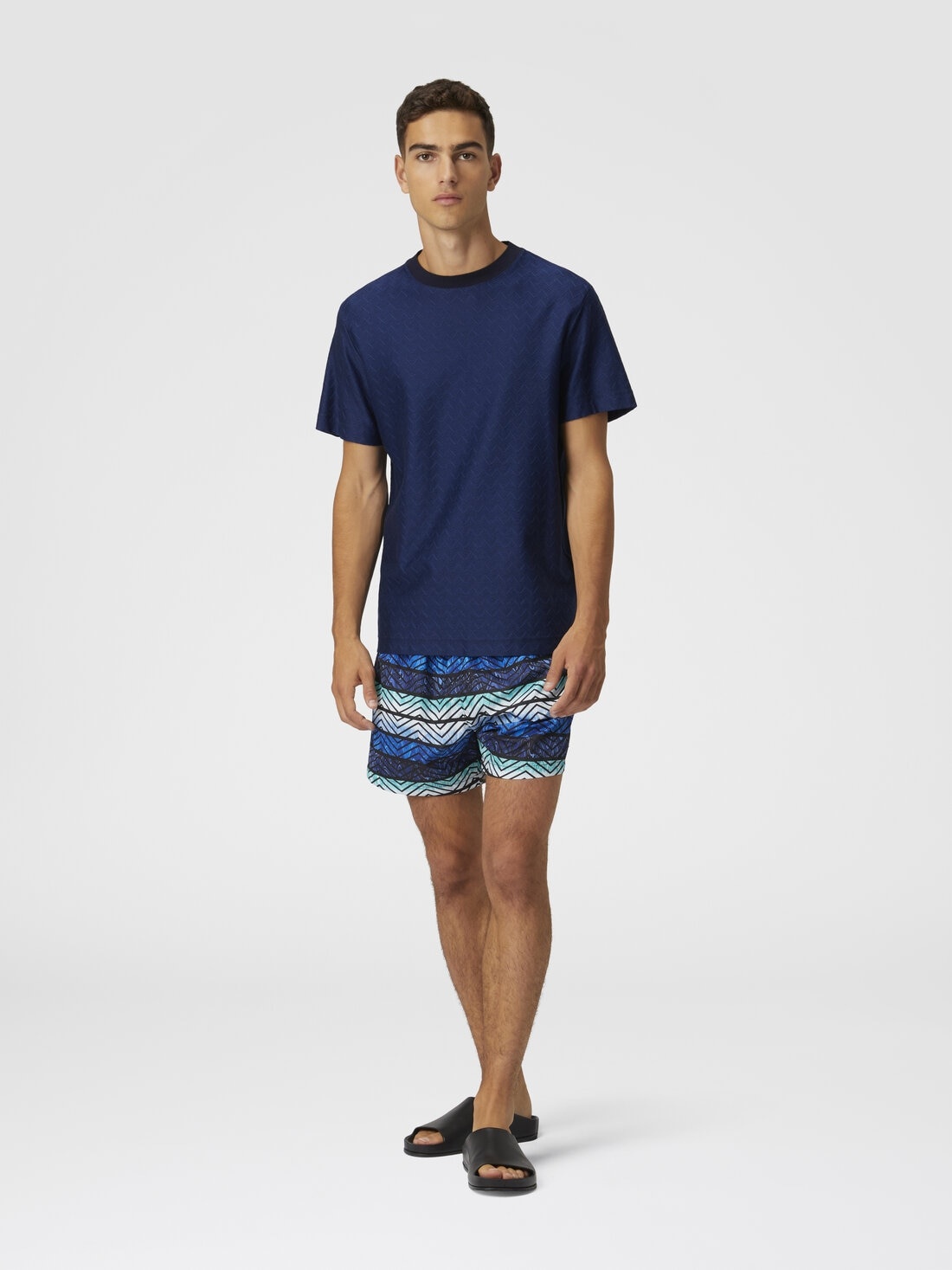 Tone-on-tone zig zag cotton jersey crewneck T-shirt - 2