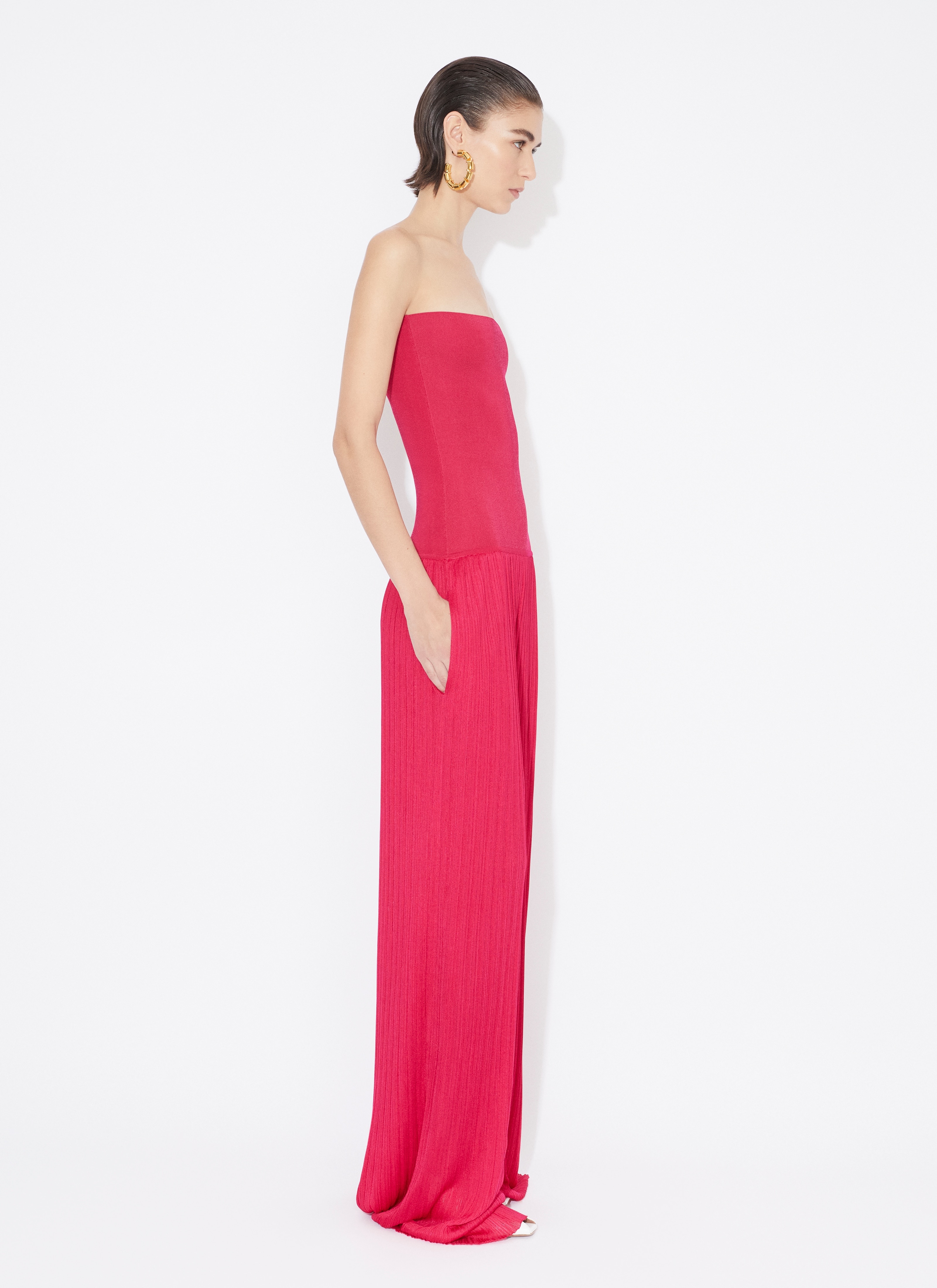 BUSTIER JUMPSUIT IN PLEATED KNIT - 4
