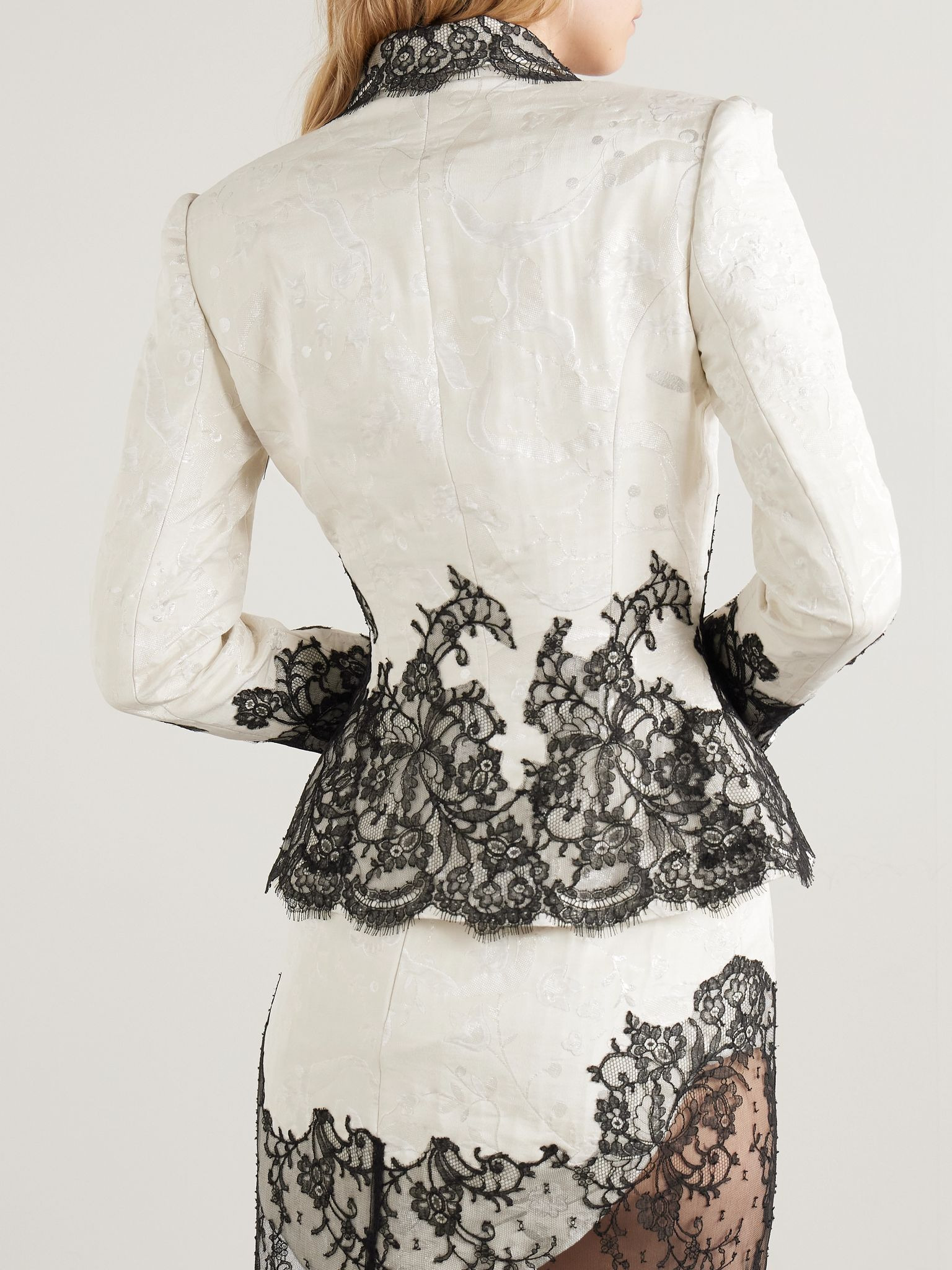 Cotton-blend Chantilly lace-trimmed metallic jacquard jacket Ivory - 3