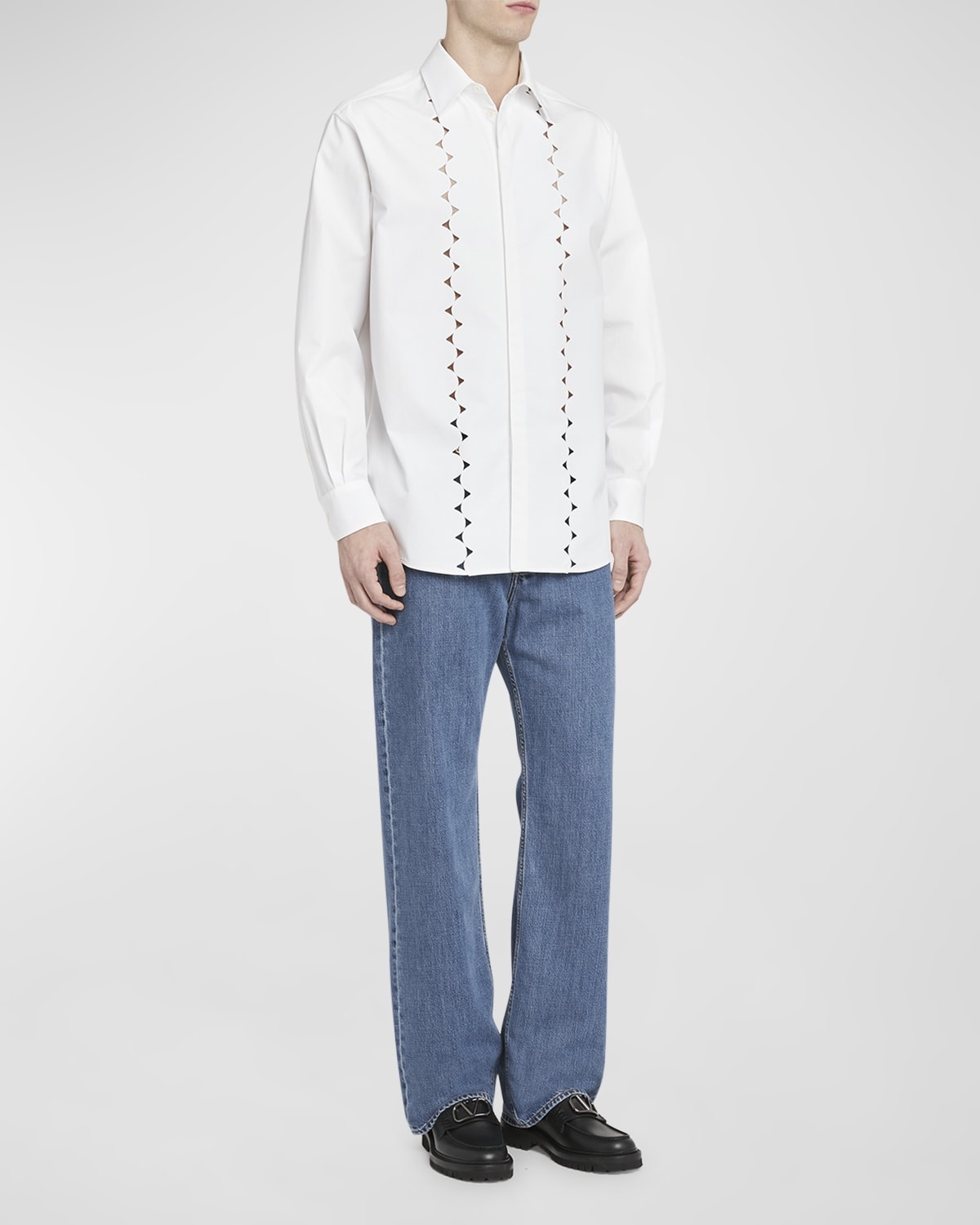 Men's Scalloped Broderie Anglaise Button-Down Shirt - 3