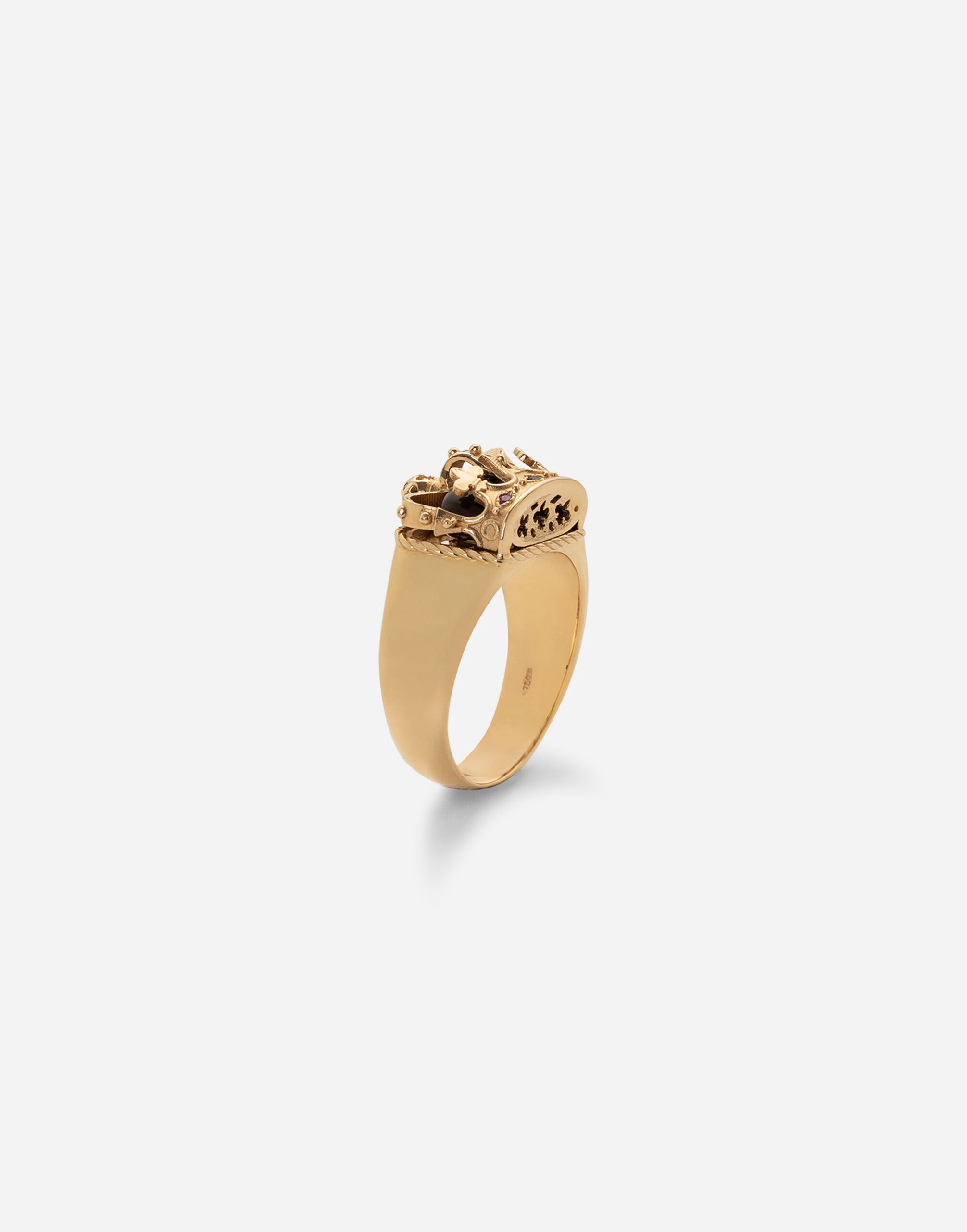 Crown yellow gold ring with iron eye on the inside - 2