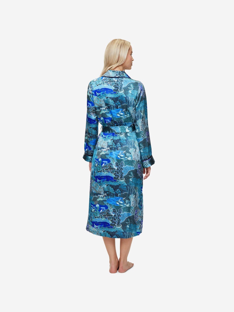 Women's Long Dressing Gown Brindisi 86 Silk Satin Multi - 4