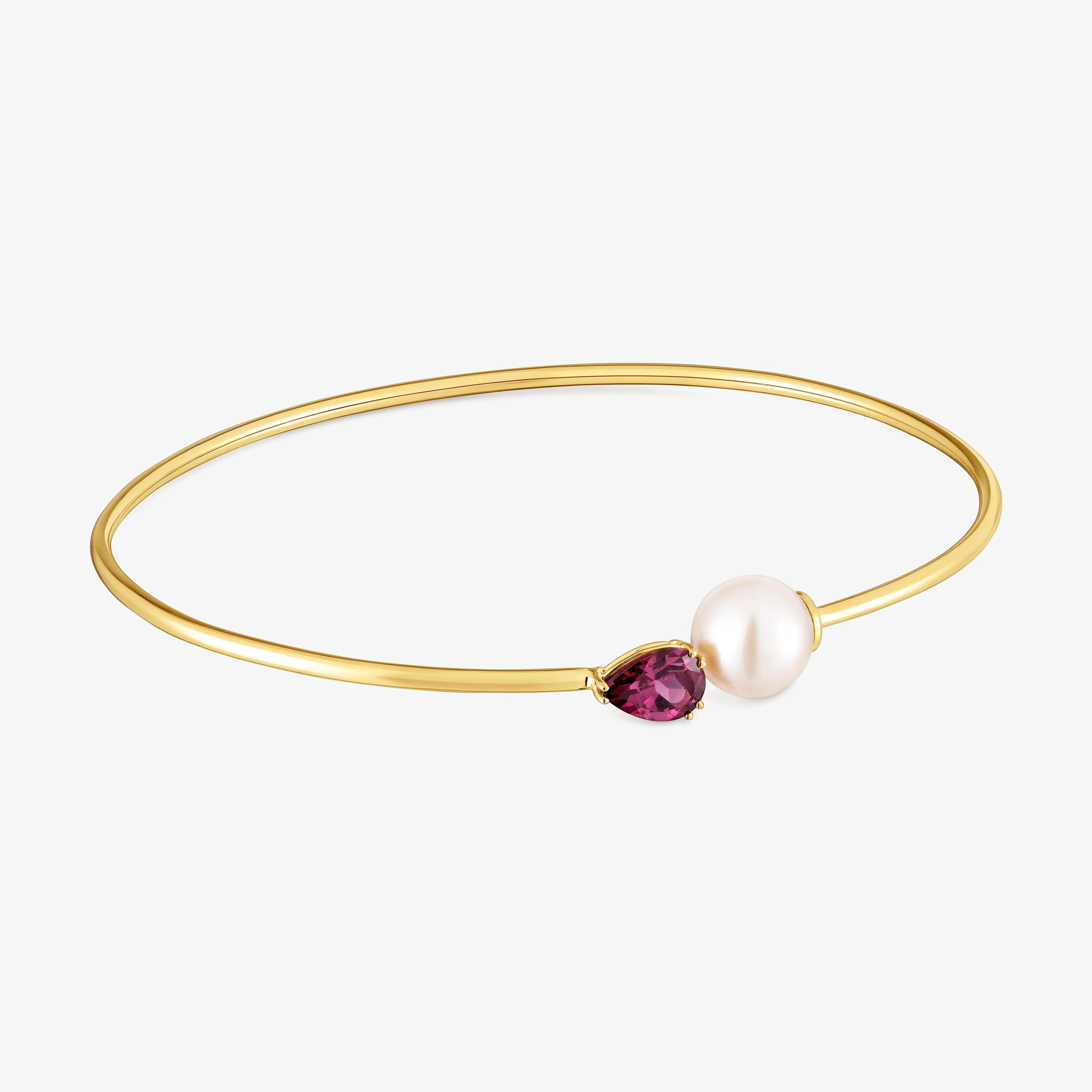 18K solid gold Bangle with rhodolite and cultured pearl Ivette - 1