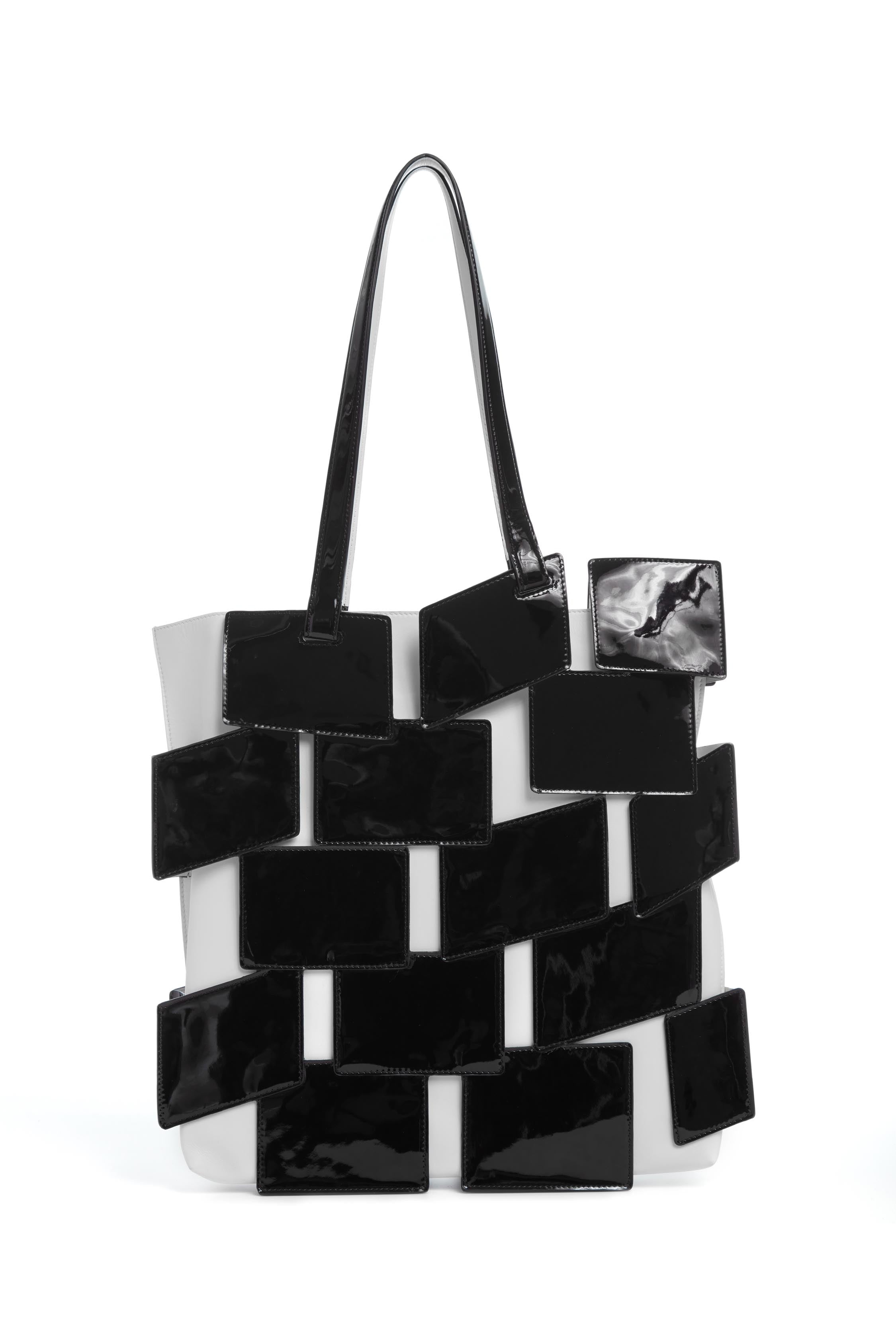 Laquered Patchwork Tote Bag in Black Lacquered Leather - 1