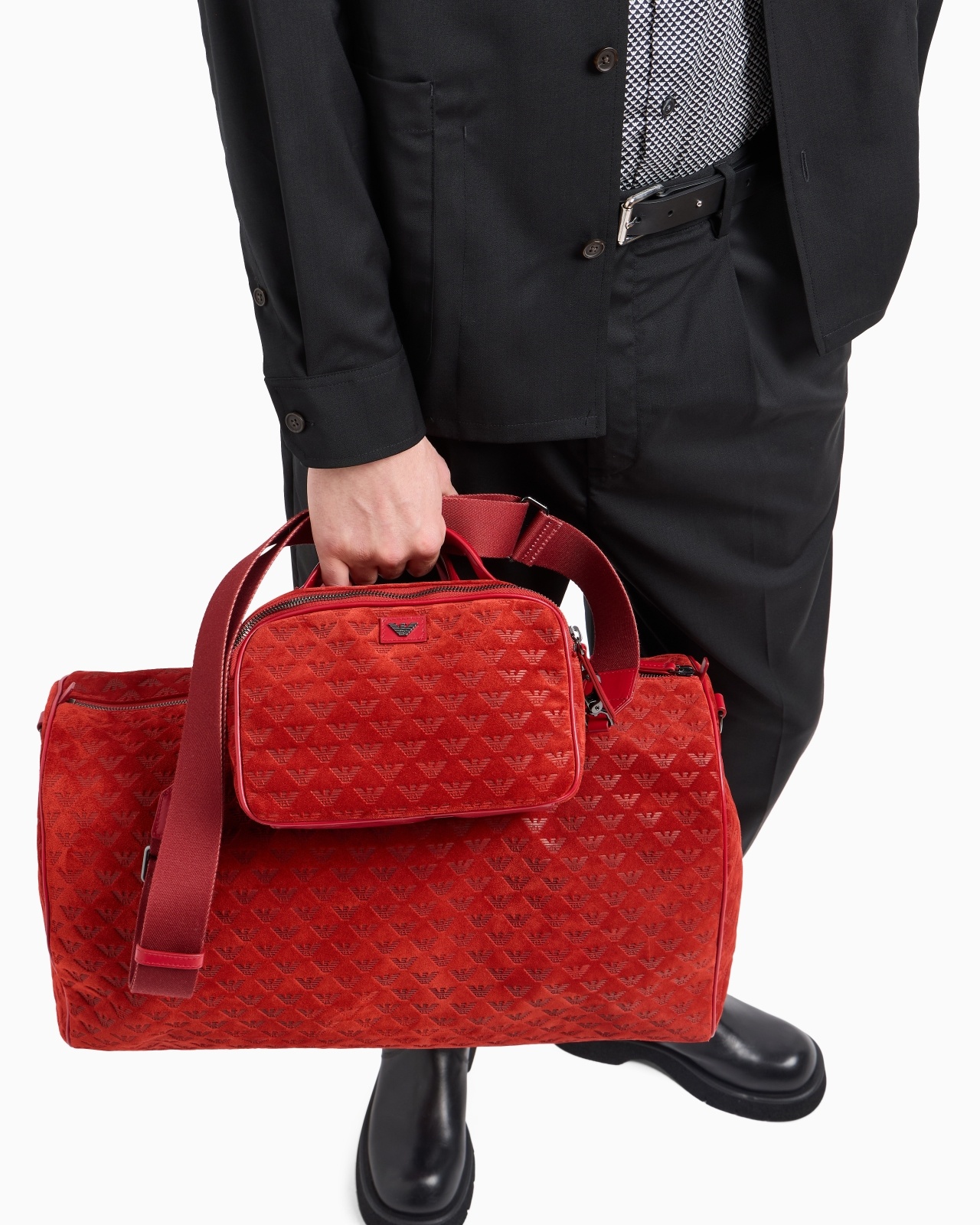 SUEDE DUFFEL BAG WITH ALL-OVER EMBOSSED EAGLE - 8