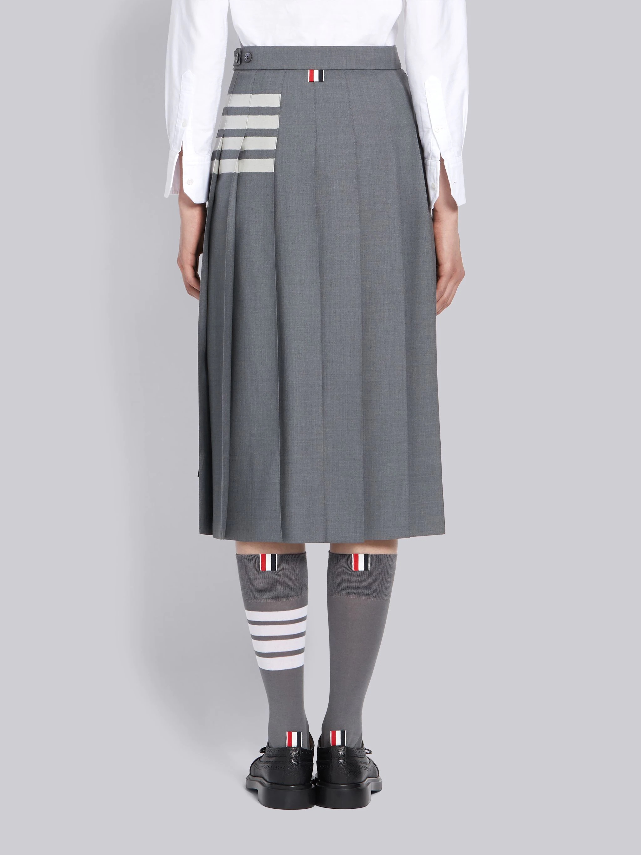 Medium Grey Wool Plain Weave Pleated 4-Bar Skirt - 3
