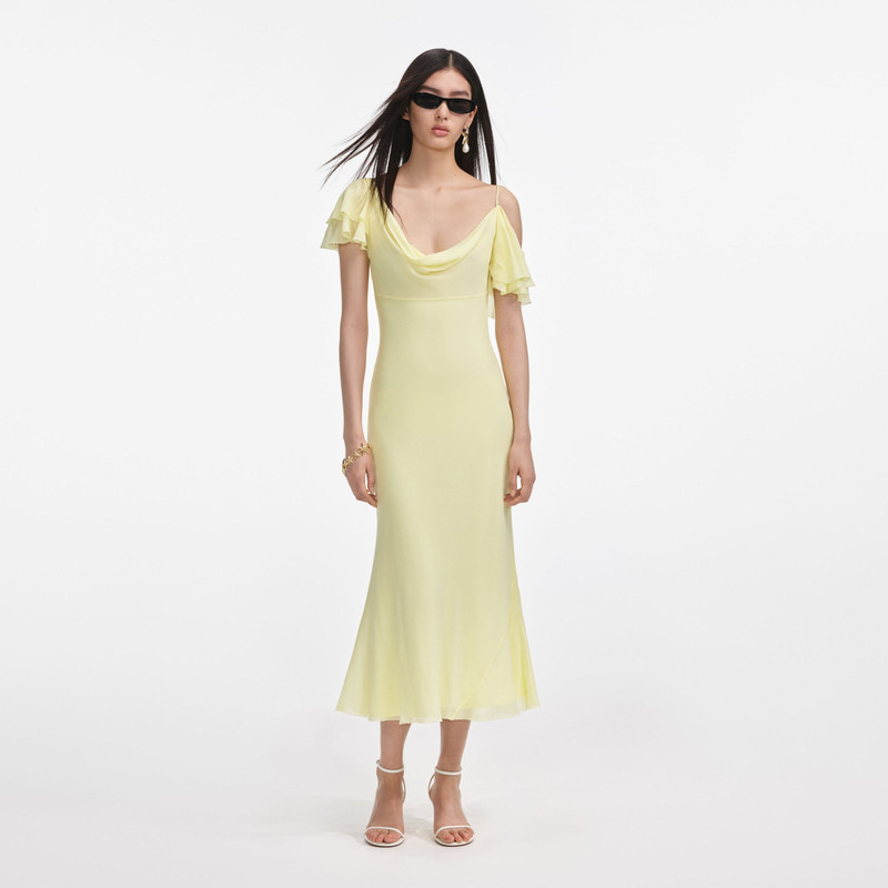 Yellow Georgette Frill Midi Dress - 1