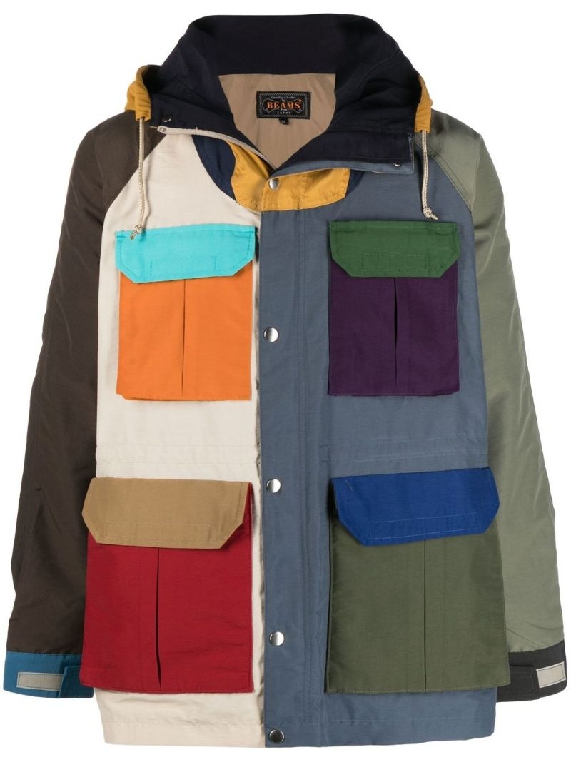 patchwork hooded parka coat - 1