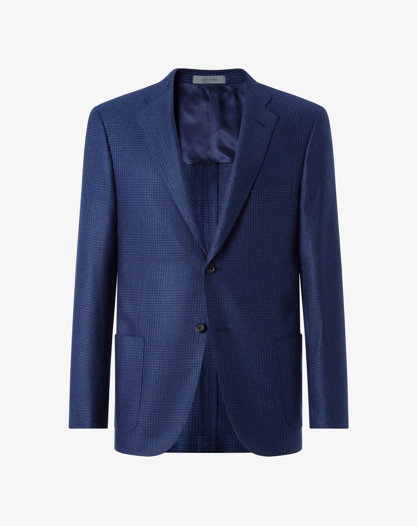 Navy blue glen plaid silk jacket - 1